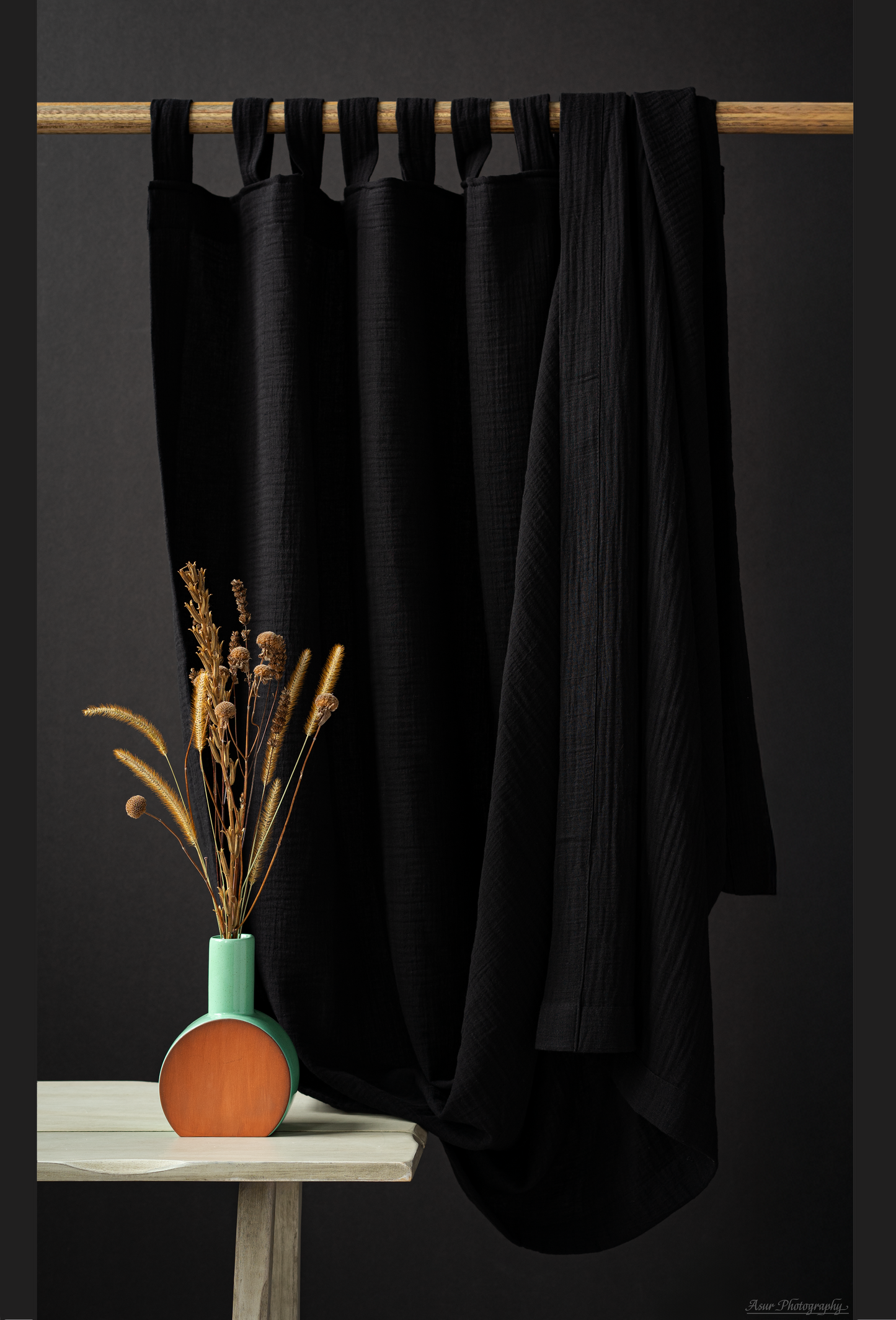 Black Boho Curtains | Made from Soft and Semi-Sheer 100% Organic Cotton Muslin Fabric