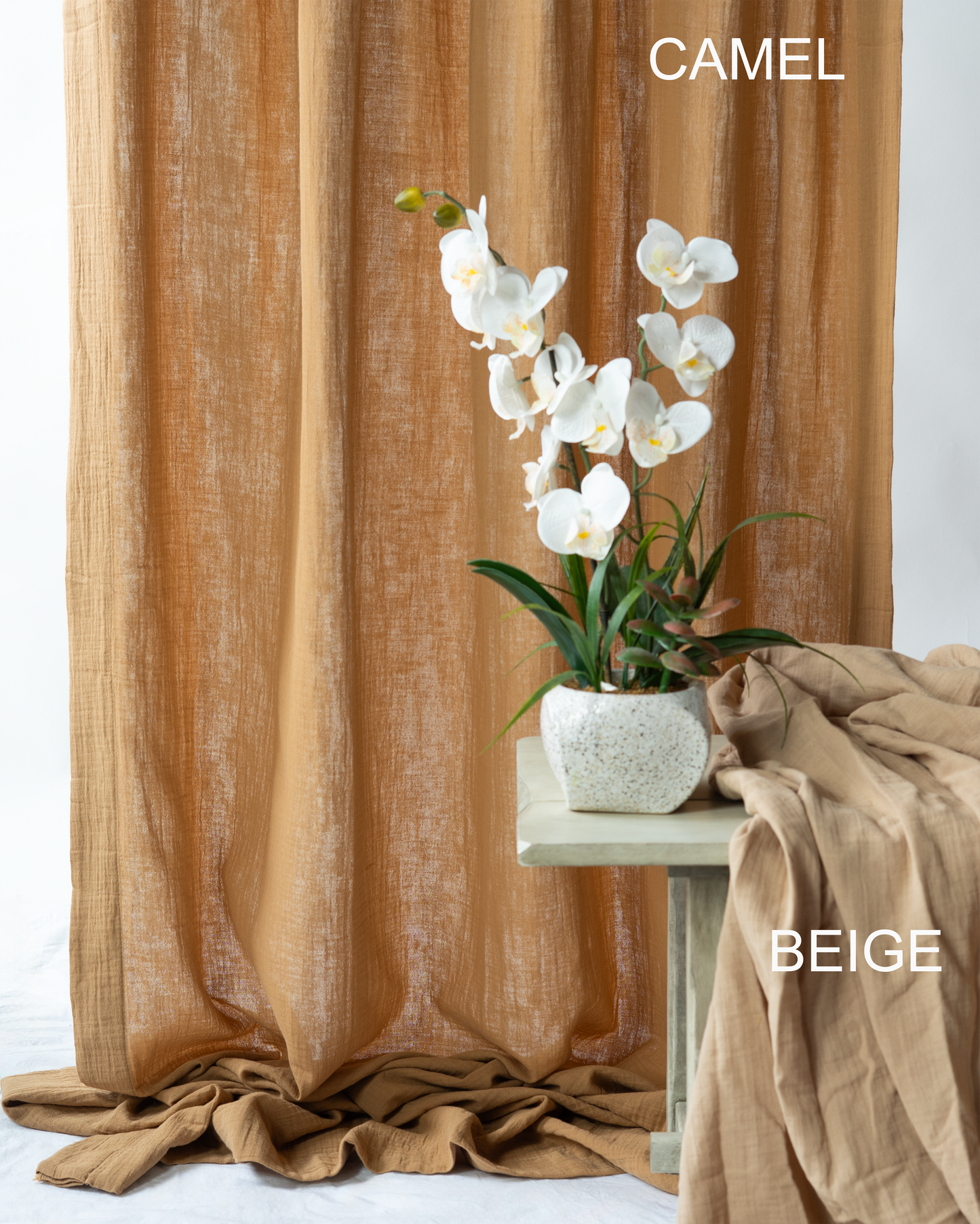 Camel Muslin Curtains | Tan Cozy Curtains | Made from Soft and Semi-Sheer 100% Organic Cotton Muslin Fabrics