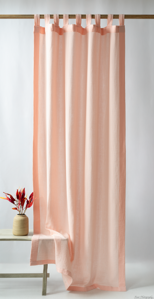 Salmon Boho Curtains | Made from Soft and Semi-Sheer 100% Organic Cotton Muslin Fabric