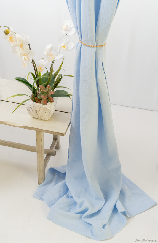 Baby Blue Curtains | From Soft And Semi-Sheer %100 Organic Cotton Muslin
