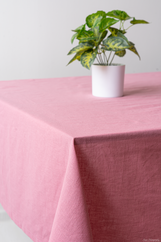 Pink Tablecloth | %100 Natural Organic Cotton&Linen Blend Fabric