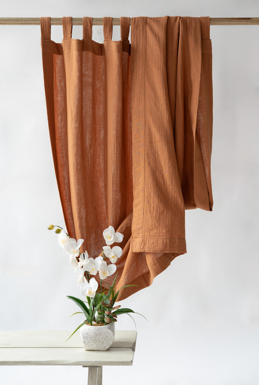 Terracotta Muslin Curtains | Sienna Color Curtains | Made from Soft and Semi-Sheer 100% Organic Cotton Muslin Fabrics