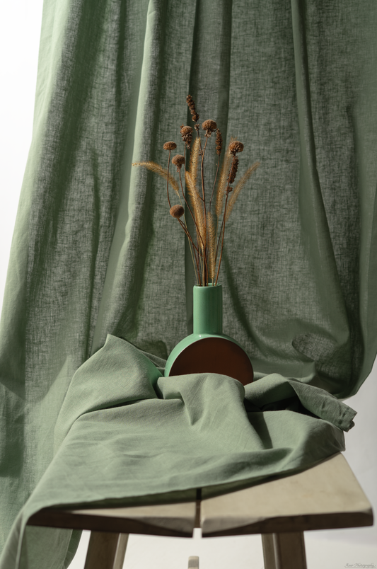 Khaki Curtains | Green Curtains | Made from Soft and Semi-Sheer 100% Organic Cotton Linen Blend Fabrics