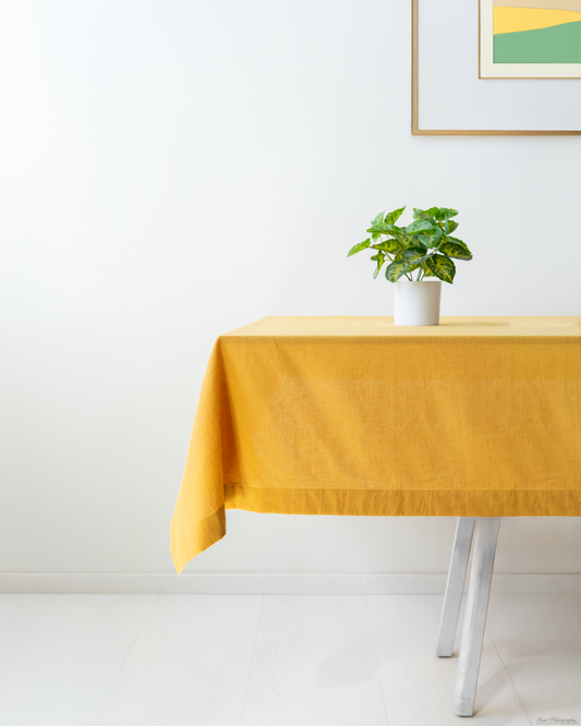 Mustard Yellow Tablecloth | %100 Natural Organic Cotton&Linen Blend Fabric