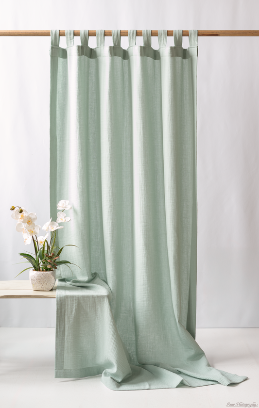 Blue Green Boho Curtains | From Soft And Semi-Sheer %100 Organic Cotton Muslin Fabric