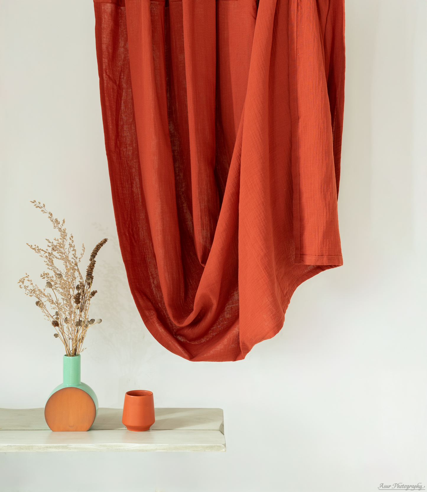 Brick Red Curtains | Burnt Red Cozy Curtains | Made from Soft and Semi-Sheer 100% Organic Cotton Muslin Fabrics