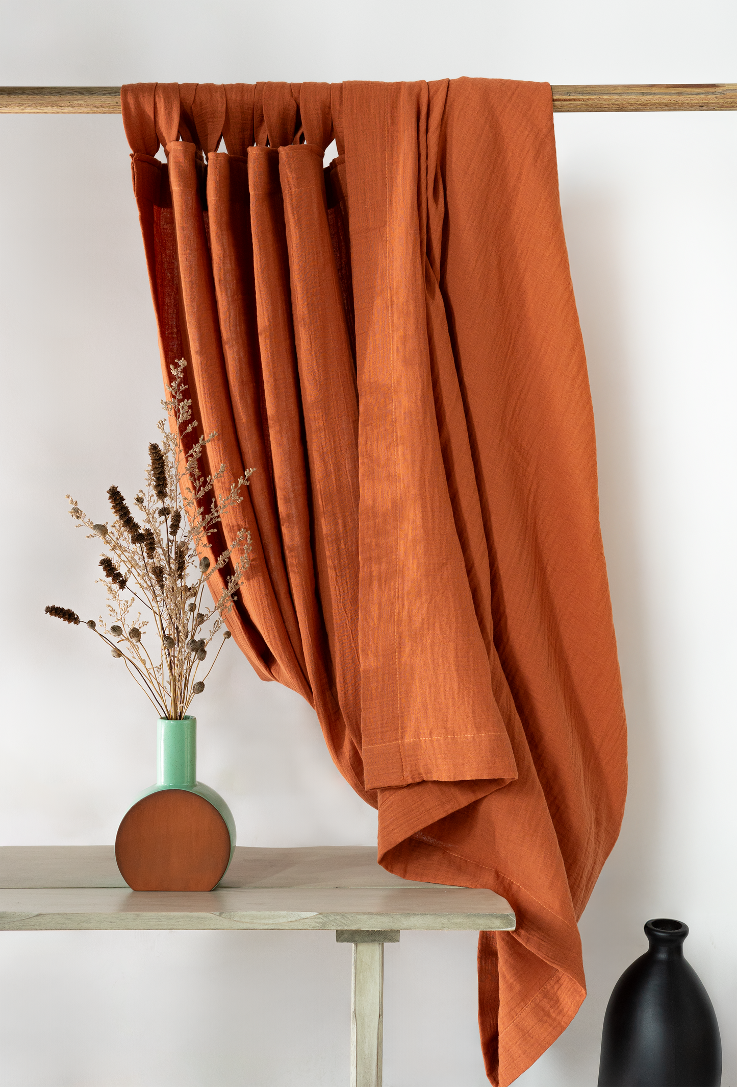 Burnt Orange Curtains | Cinnamon Cozy Curtains | Made from Soft and Semi-Sheer 100% Organic Cotton Muslin Fabrics