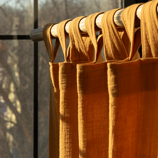 Caramel Cozy Curtains | Burnt Mustard Curtains | Made from Soft and Semi-Sheer 100% Organic Cotton Muslin Fabrics