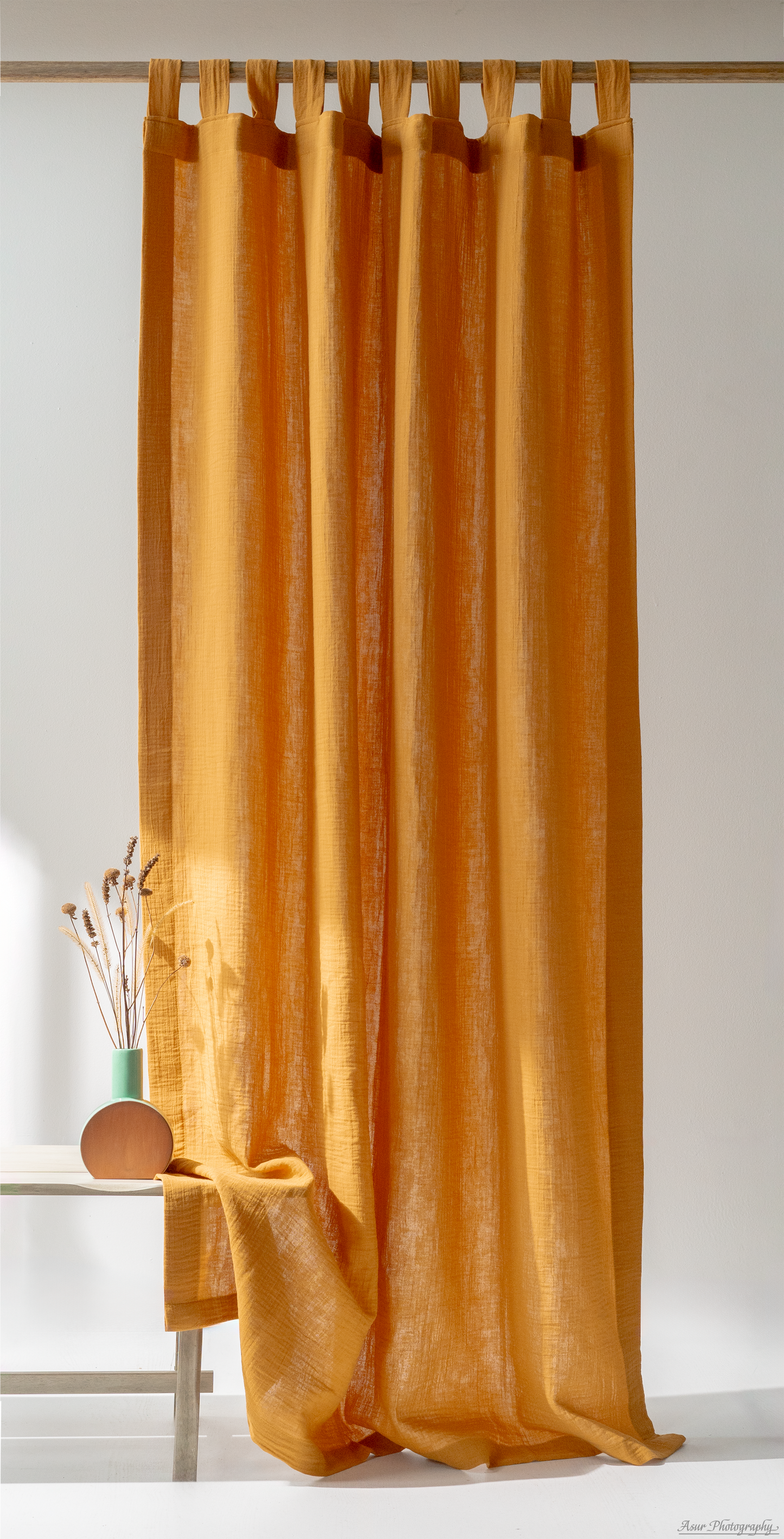 Caramel Cozy Curtains | Burnt Mustard Curtains | Made from Soft and Semi-Sheer 100% Organic Cotton Muslin Fabrics
