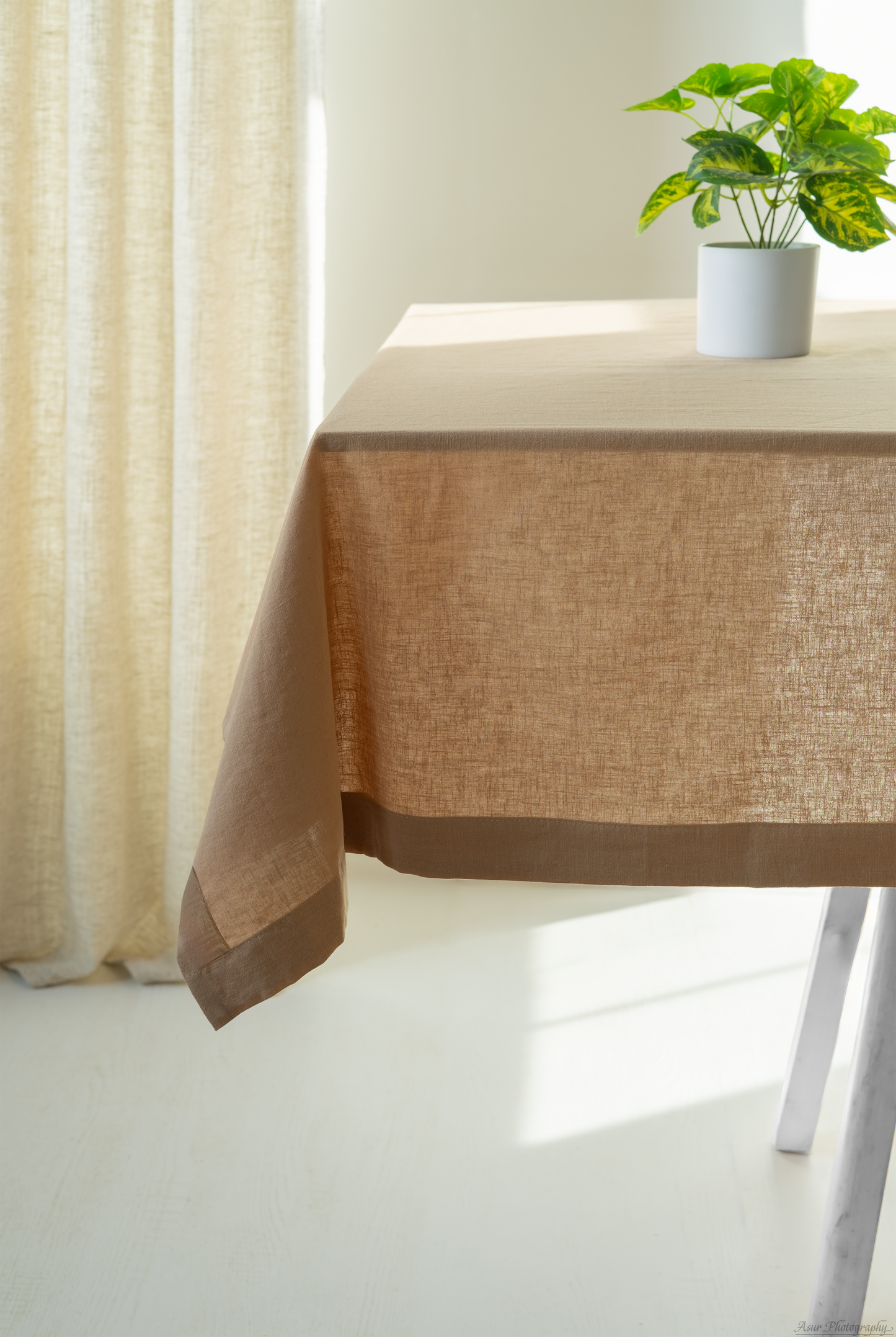 Beige Tablecloth | Light Brown Table Cloth | %100 Natural Organic Cotton&Linen Blend Fabrics