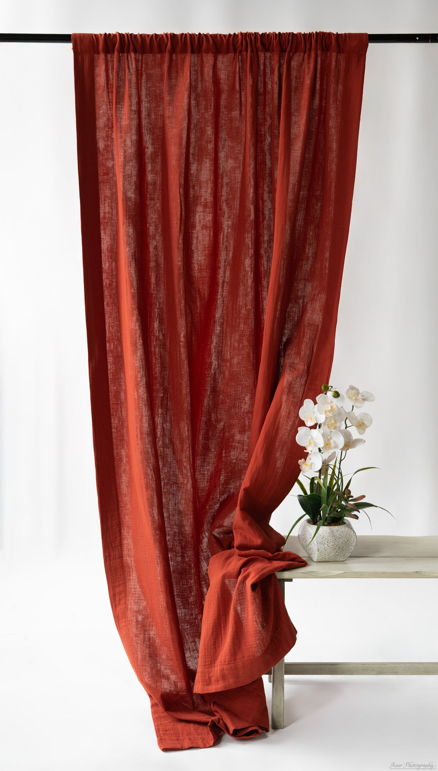 Brick Red Curtains | Burnt Red Cozy Curtains | Made from Soft and Semi-Sheer 100% Organic Cotton Muslin Fabrics