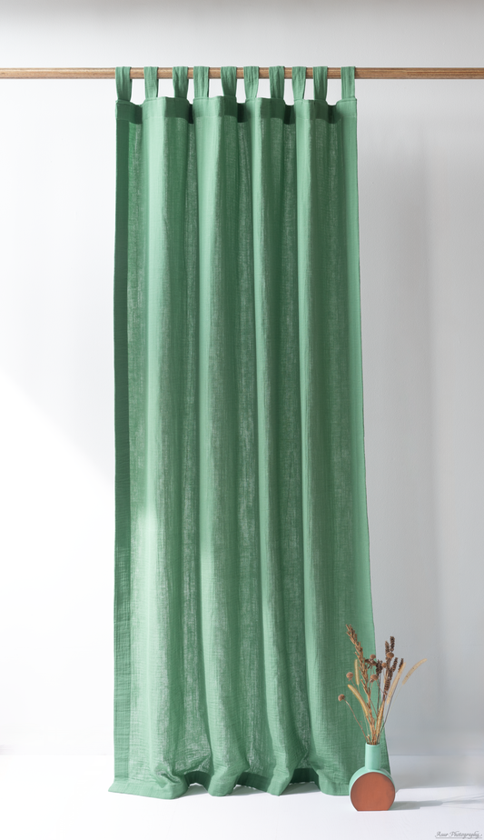 Green Boho Curtains | Made from Soft and Semi-Sheer 100% Organic Cotton Muslin Fabric