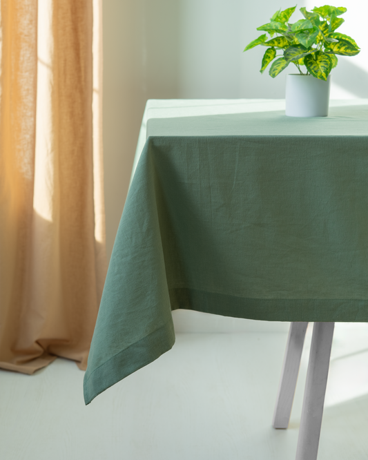 Green Tablecloth | %100 Natural Organic Cotton&Linen Blend Fabric