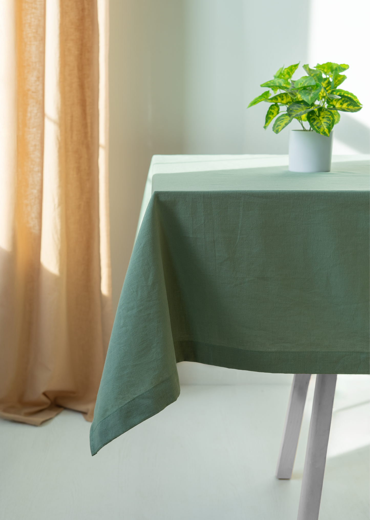 Green Tablecloth | %100 Natural Organic Cotton&Linen Blend Fabric