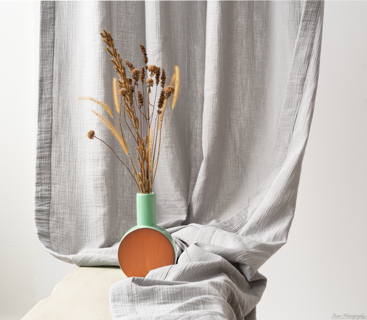 Light Grey Boho Curtains | Made from Soft and Semi-Sheer 100% Organic Cotton Muslin Fabric