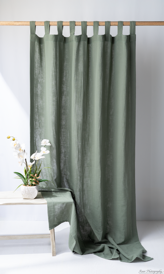 Khaki Green Boho Curtains | Made from Soft and Semi-Sheer 100% Organic Cotton Muslin Fabric