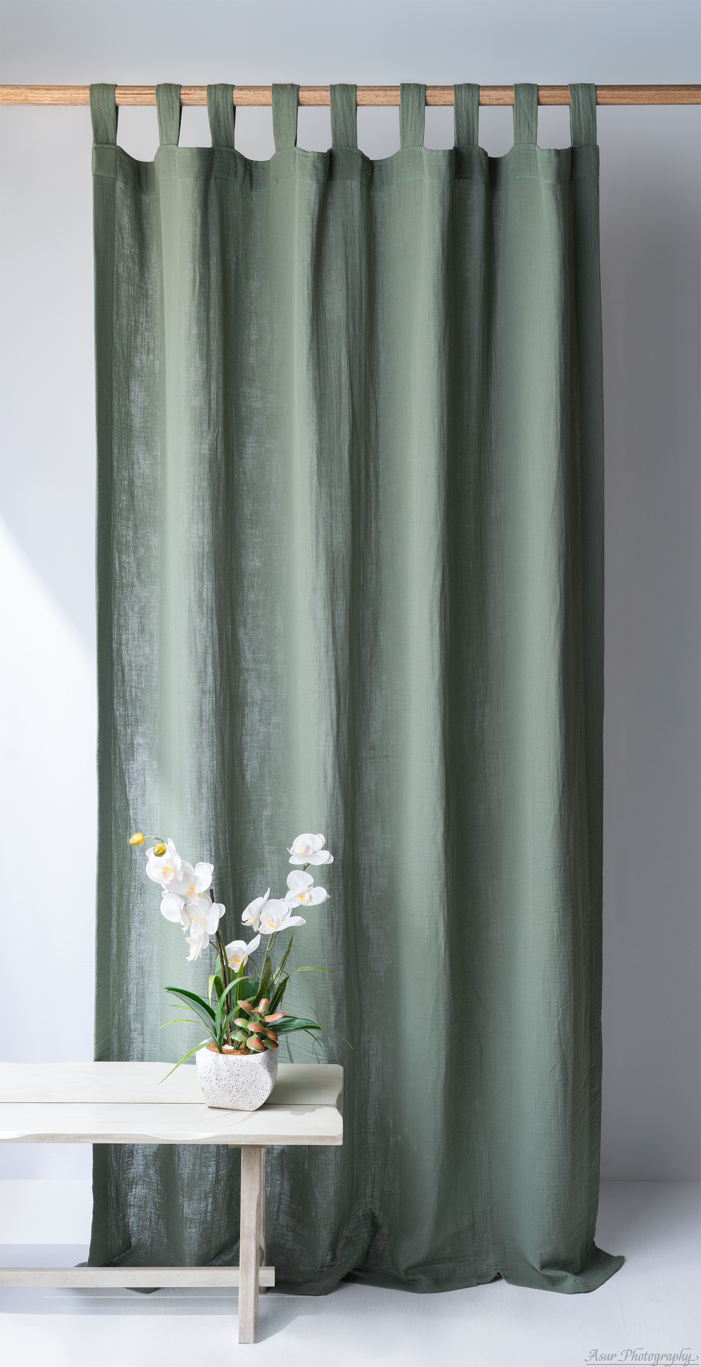 Khaki Green Boho Curtains | Made from Soft and Semi-Sheer 100% Organic Cotton Muslin Fabric