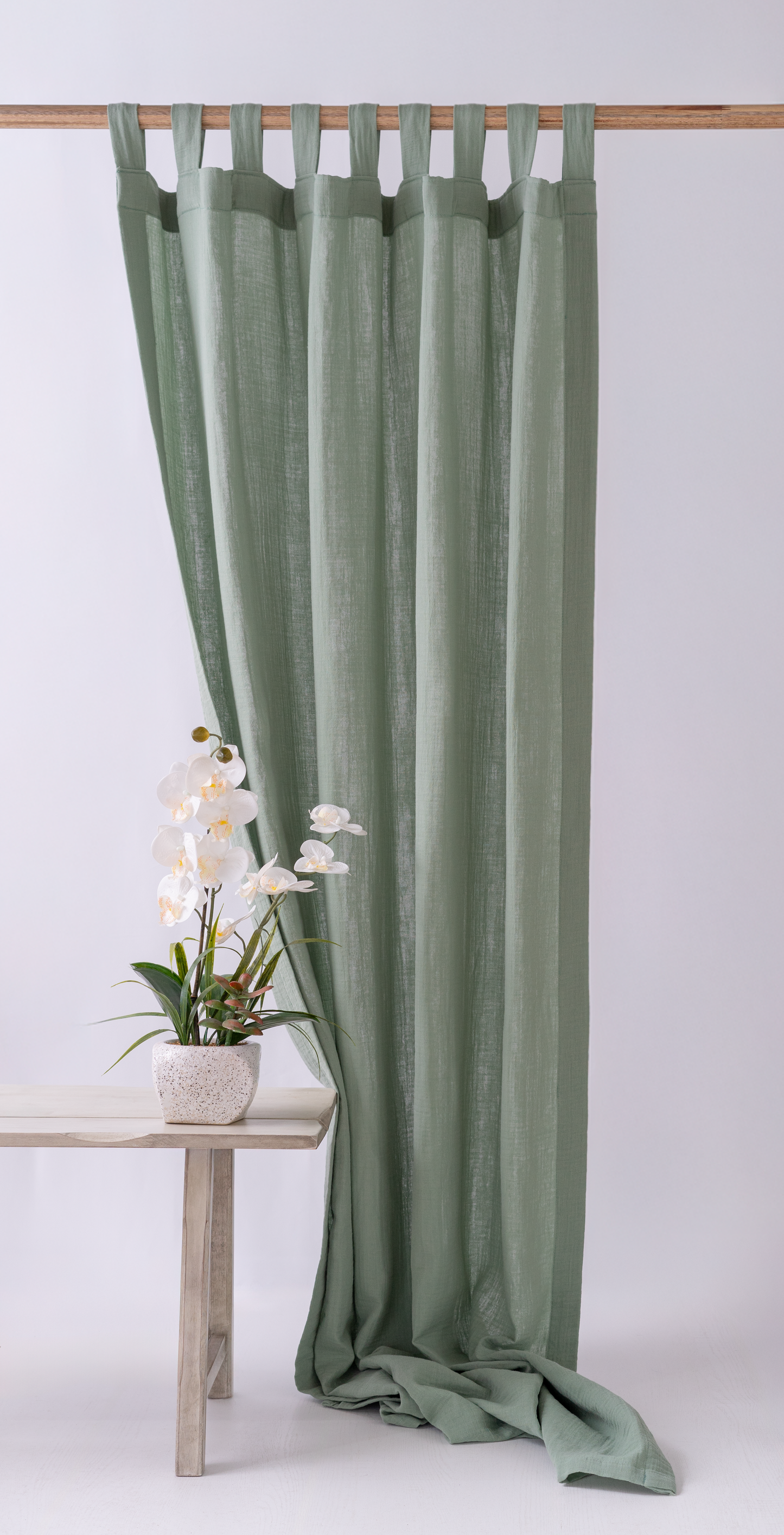 Light Khaki Green Curtains | Made from Soft and Semi-Sheer 100% Organic Cotton Muslin Fabric