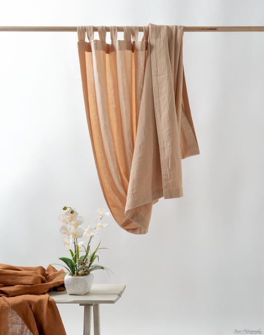 Beige Curtains | Made from Soft and Semi-Sheer 100% Organic Cotton Muslin Fabric