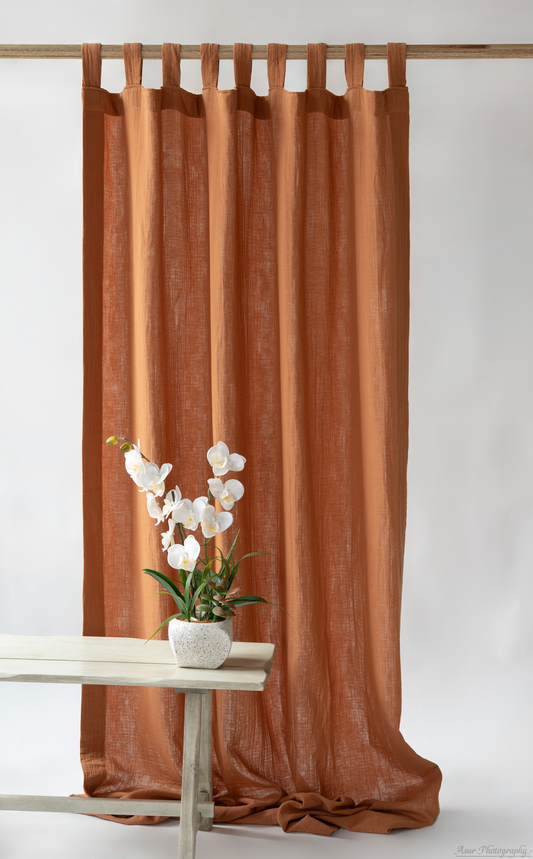 Terracotta Muslin Curtains | Sienna Color Curtains | Made from Soft and Semi-Sheer 100% Organic Cotton Muslin Fabrics