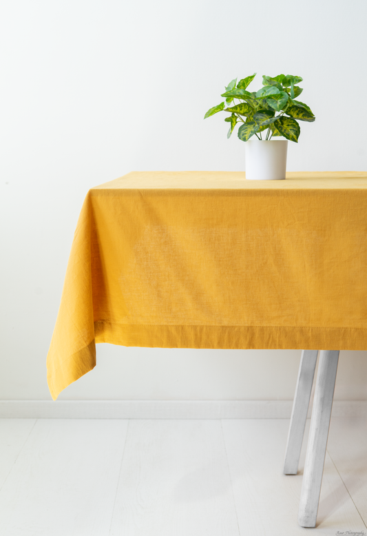 Mustard Yellow Tablecloth | %100 Natural Organic Cotton&Linen Blend Fabric