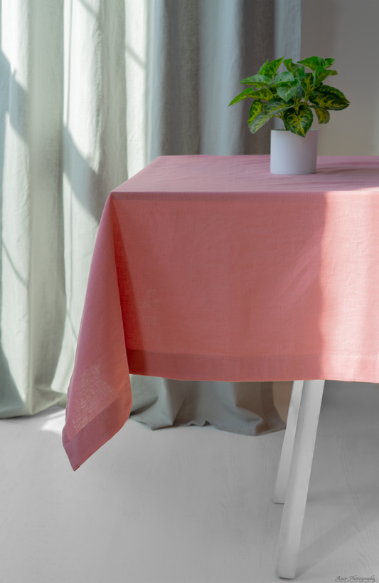 Pink Tablecloth | %100 Natural Organic Cotton&Linen Blend Fabric