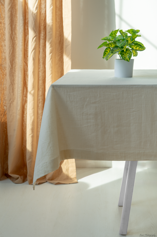 Off White Tablecloth | White Table Cloth | %100 Natural Organic Cotton&Linen Blend Fabric