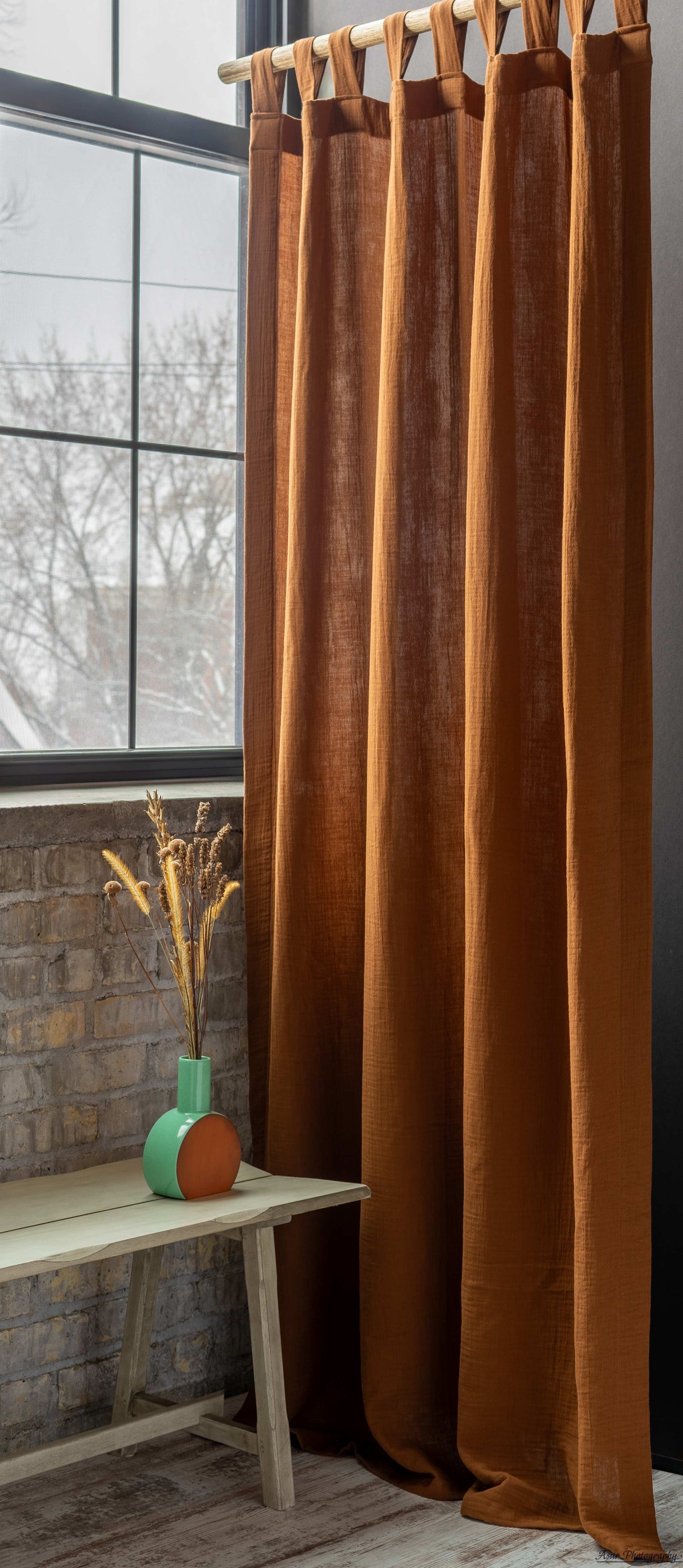 Brown Cozy Curtains | Made from Soft and Semi-Sheer 100% Organic Cotton Muslin Fabrics