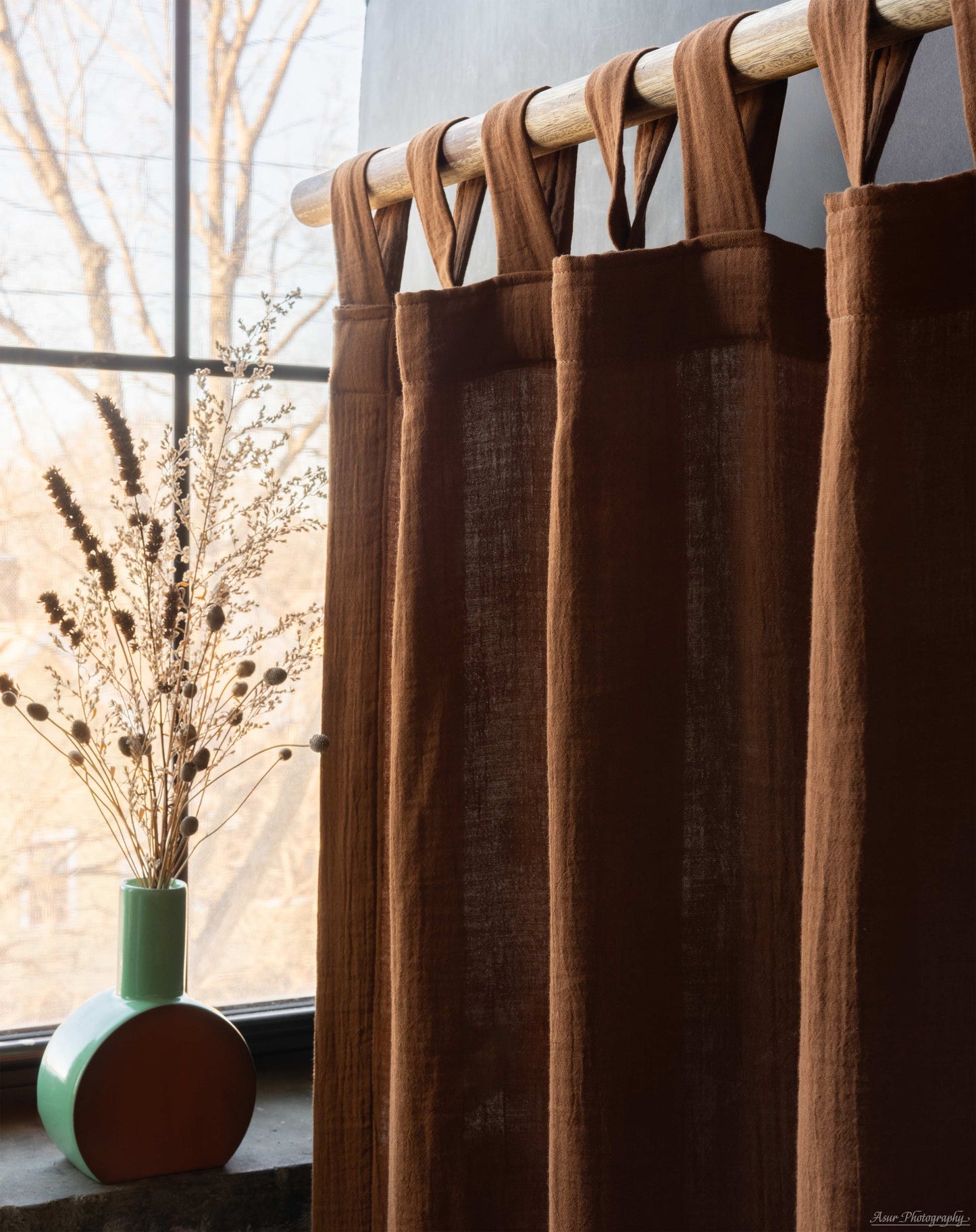 Brown Cozy Curtains | Made from Soft and Semi-Sheer 100% Organic Cotton Muslin Fabrics