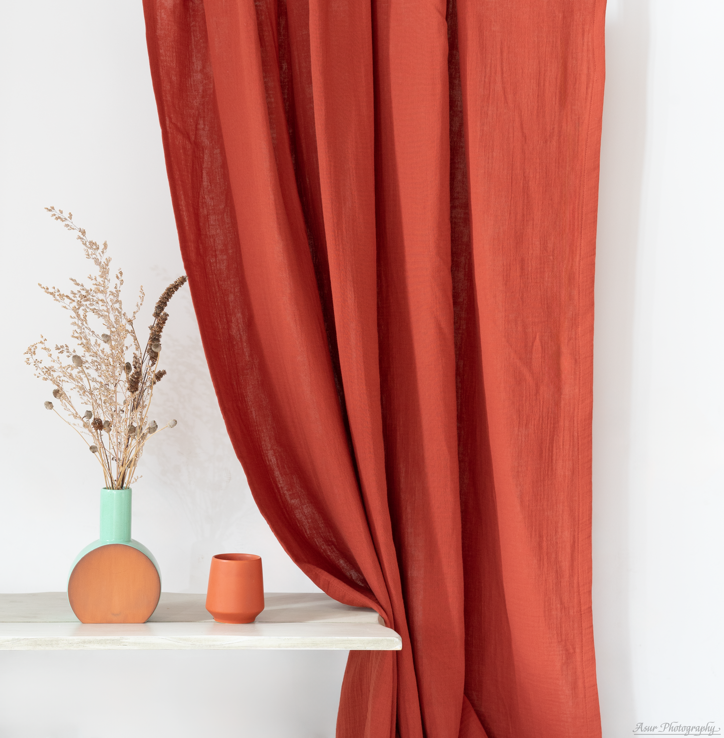 Brick Red Curtains | Burnt Red Cozy Curtains | Made from Soft and Semi-Sheer 100% Organic Cotton Muslin Fabrics