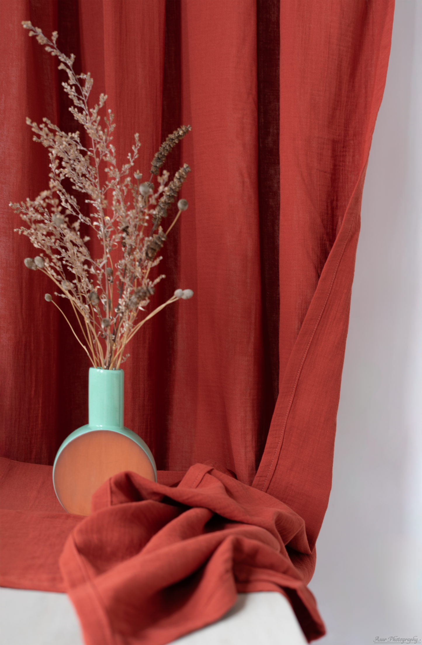 Brick Red Curtains | Burnt Red Cozy Curtains | Made from Soft and Semi-Sheer 100% Organic Cotton Muslin Fabrics