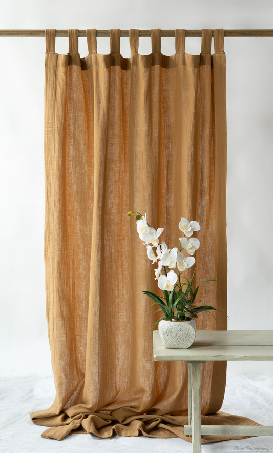 Camel Muslin Curtains | Tan Cozy Curtains | Made from Soft and Semi-Sheer 100% Organic Cotton Muslin Fabrics