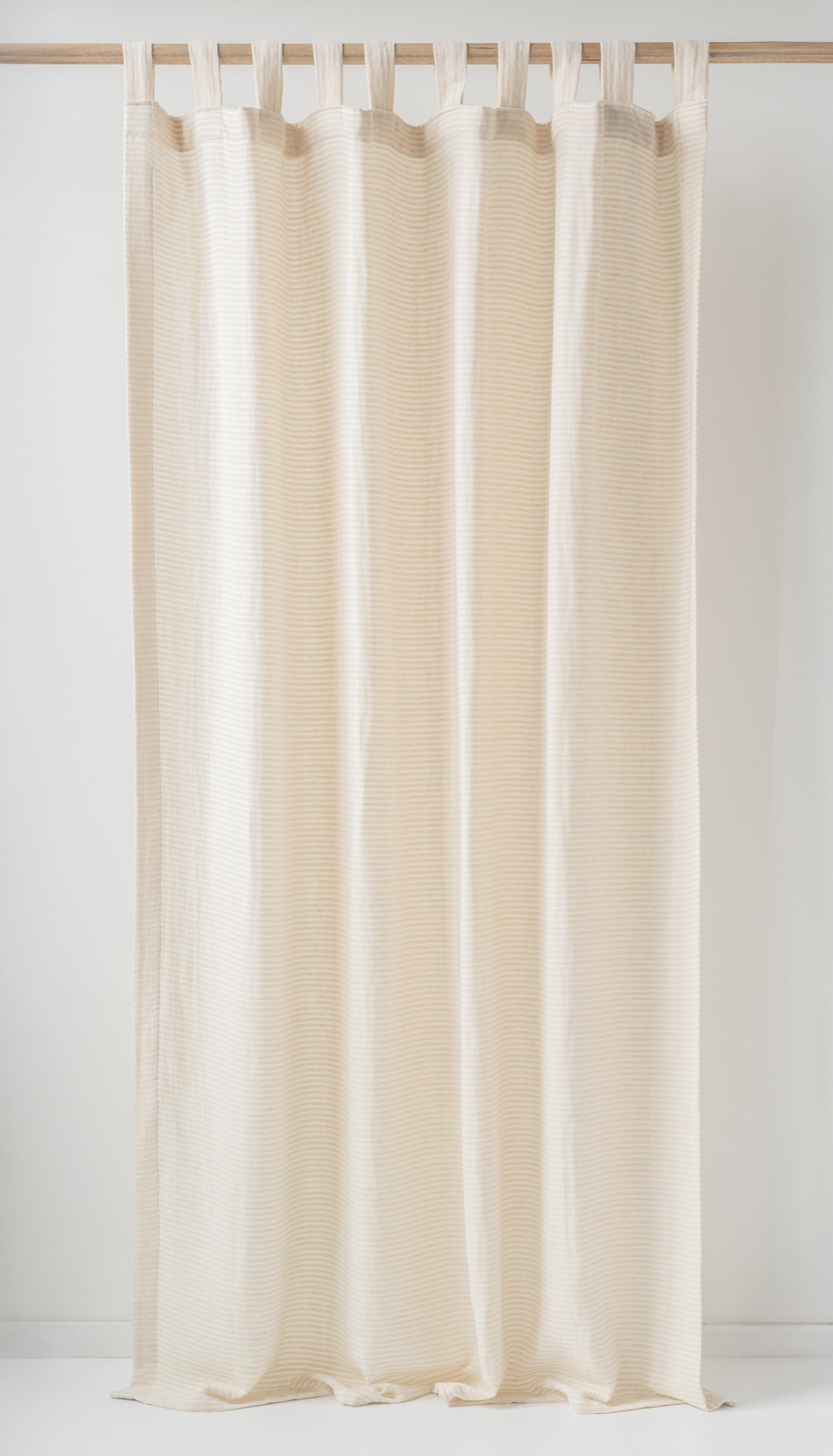 White Beige Striped Muslin Curtain