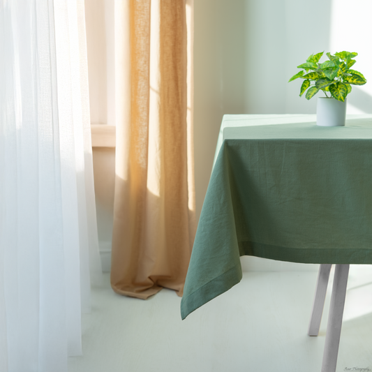 Green Tablecloth | %100 Natural Organic Cotton&Linen Blend Fabric