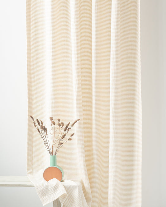 White Beige Striped Muslin Curtain