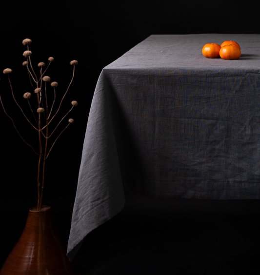 Slate Gray Tablecloth | Grey Table Cloth | %100 Natural Organic Cotton&Linen Blend Fabric