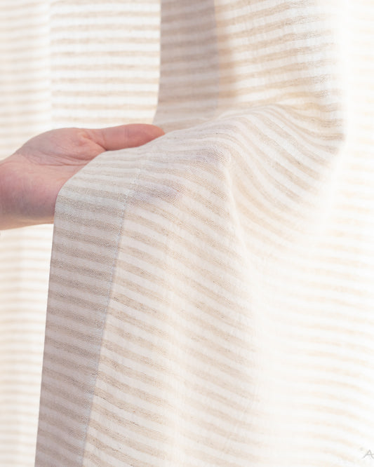 White Beige Striped Muslin Curtain