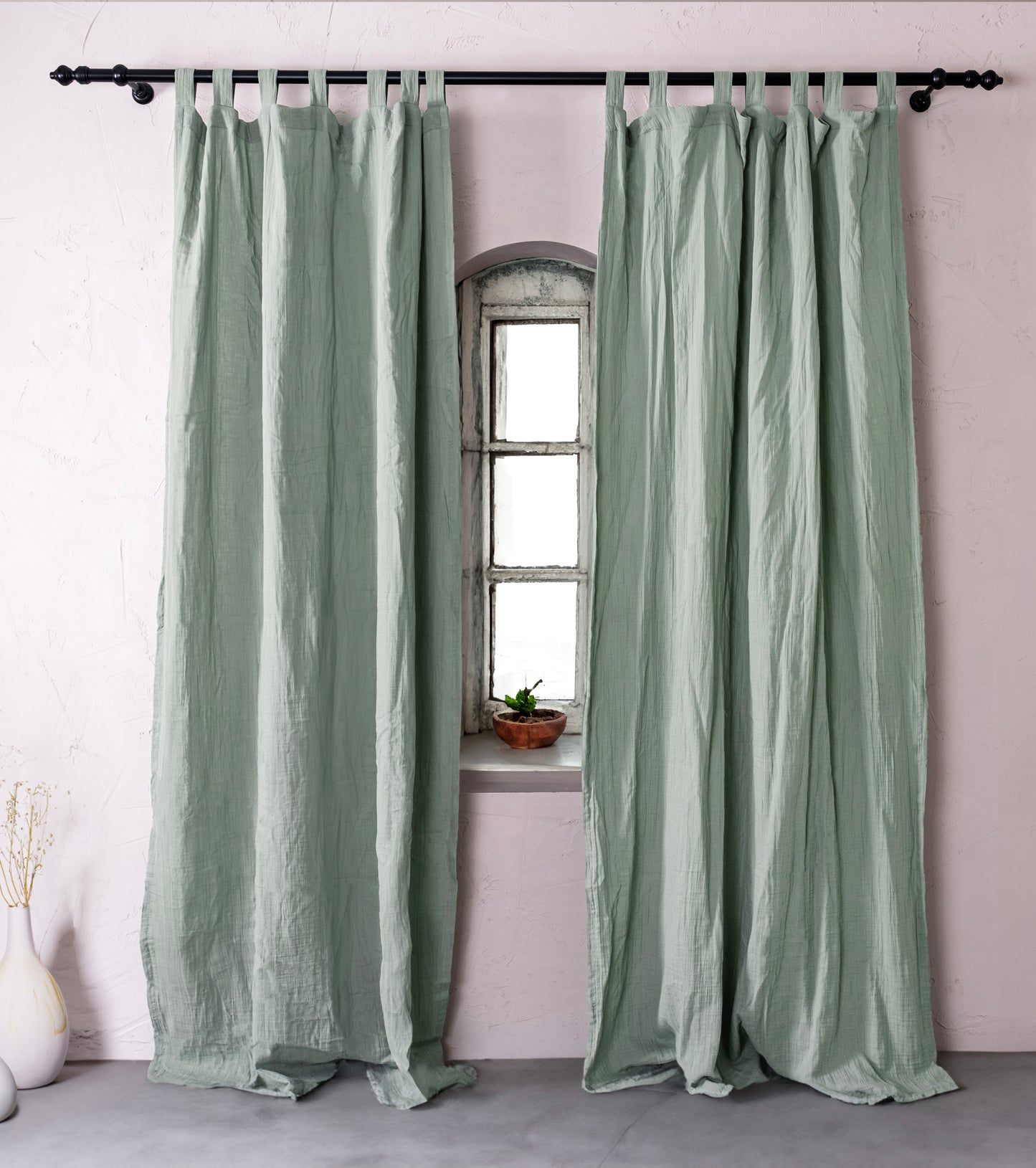 Light Green Boho Curtains, 54 Inches Width Curtain, OEKO-TEX® Certified, 100% Cotton