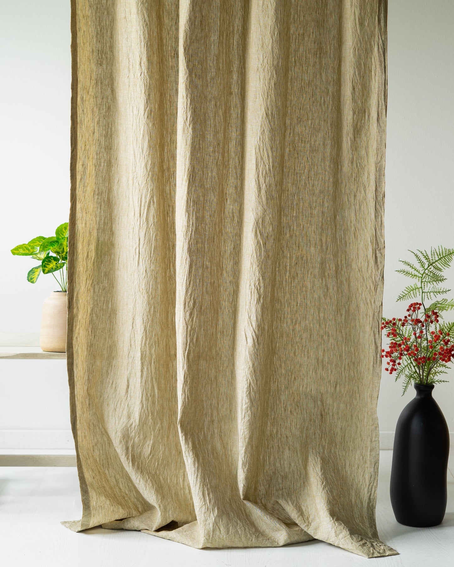 Willow Green Linen Curtain | Light Weight | Yarn Dyed