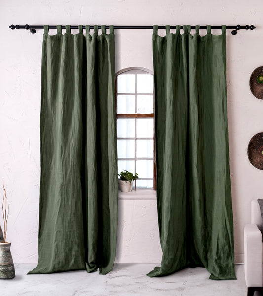 Green Boho Curtains,  54 Inches Width Curtain, OEKO-TEX® Certified, 100% Cotton