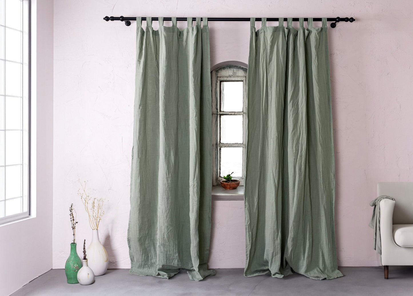 Light Green Boho Curtains, 54 Inches Width Curtain, OEKO-TEX® Certified, 100% Cotton