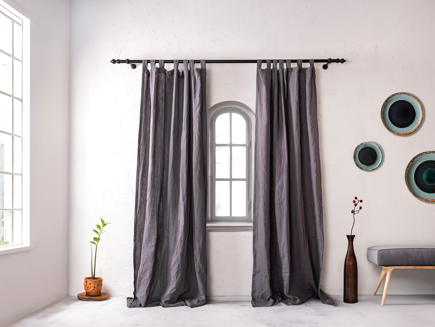 Grey Boho Curtains, 54 Inches Width Curtain, OEKO-TEX® Certified, 100% Cotton